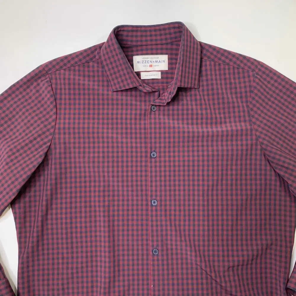 Mizzen+Main Shirt Mens Large Brick Storm Standard Fit Marshall Gingham Button Up